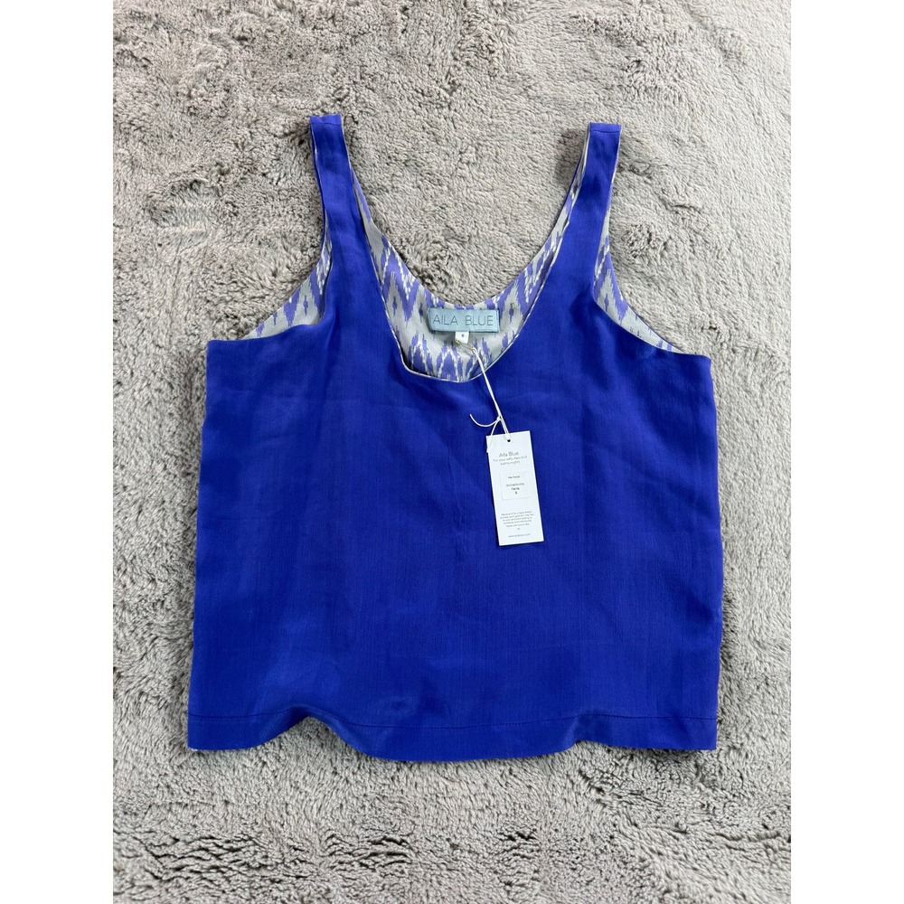 NWT AILA BLUE Reversible Ikat Print‎ Tank Top Blouse S Royal Blue Reversible